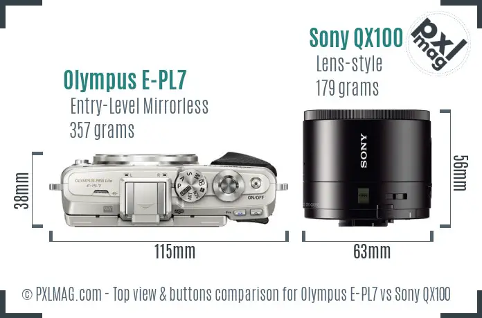Olympus E-PL7 vs Sony QX100 top view buttons comparison