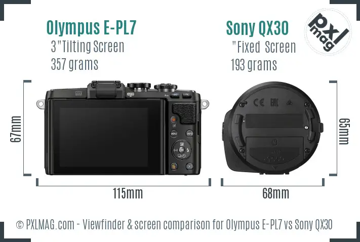 Olympus E-PL7 vs Sony QX30 Screen and Viewfinder comparison