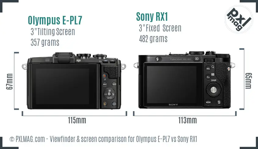 Olympus E-PL7 vs Sony RX1 Screen and Viewfinder comparison