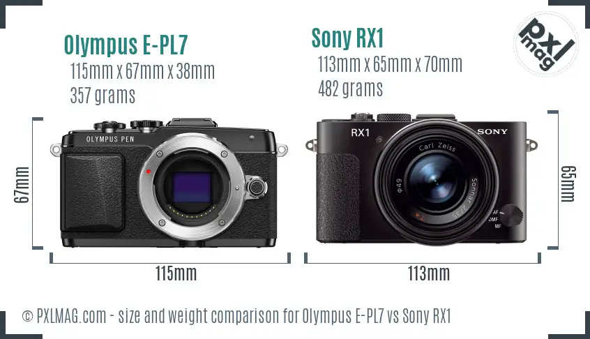 Olympus E-PL7 vs Sony RX1 size comparison