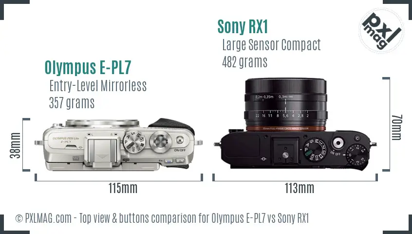 Olympus E-PL7 vs Sony RX1 top view buttons comparison
