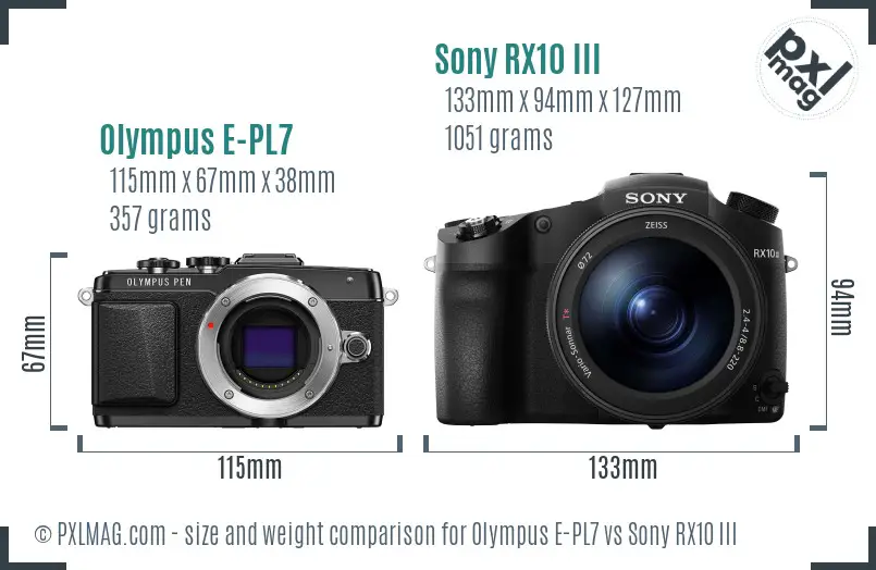 Olympus E-PL7 vs Sony RX10 III size comparison