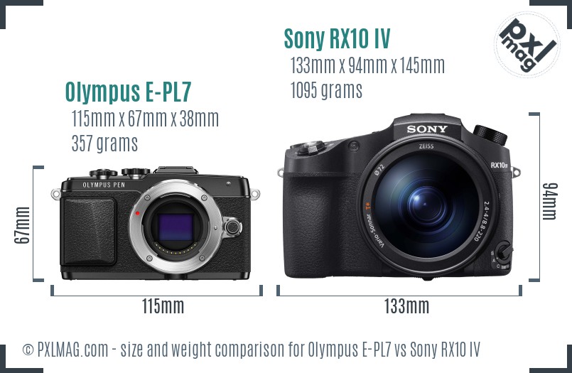 Olympus E-PL7 vs Sony RX10 IV size comparison