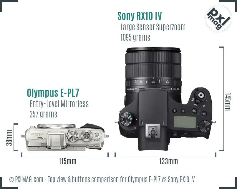 Olympus E-PL7 vs Sony RX10 IV top view buttons comparison