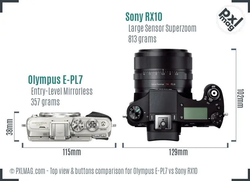 Olympus E-PL7 vs Sony RX10 top view buttons comparison Olympus E-PL7 vs Sony RX10 top view buttons comparison