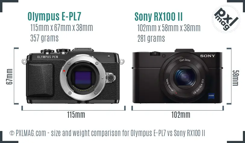 Olympus E-PL7 vs Sony RX100 II size comparison