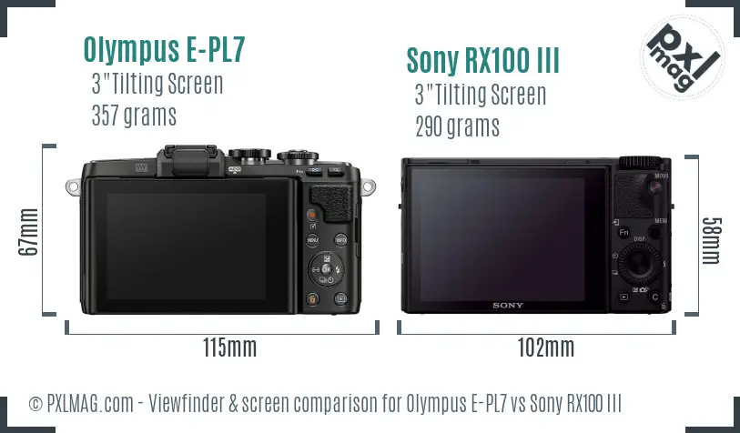 Olympus E-PL7 vs Sony RX100 III Screen and Viewfinder comparison