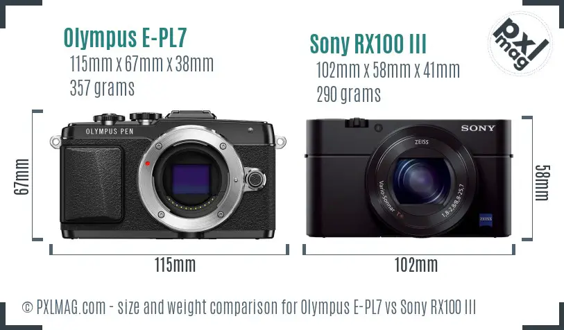 Olympus E-PL7 vs Sony RX100 III size comparison