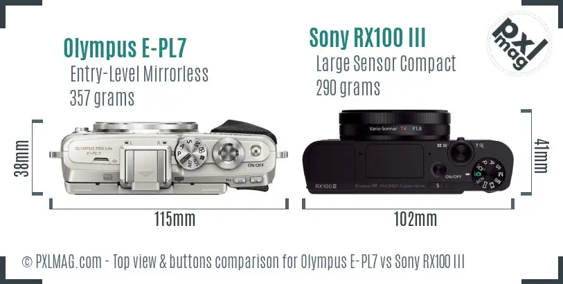 Olympus E-PL7 vs Sony RX100 III top view buttons comparison