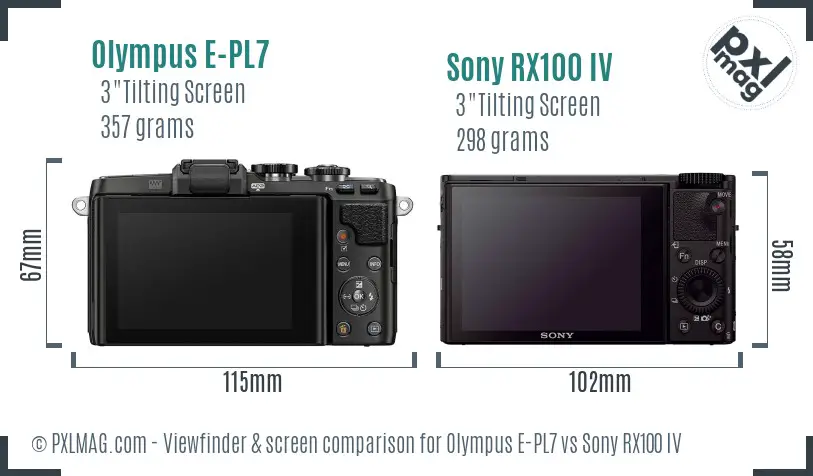 Olympus E-PL7 vs Sony RX100 IV Screen and Viewfinder comparison