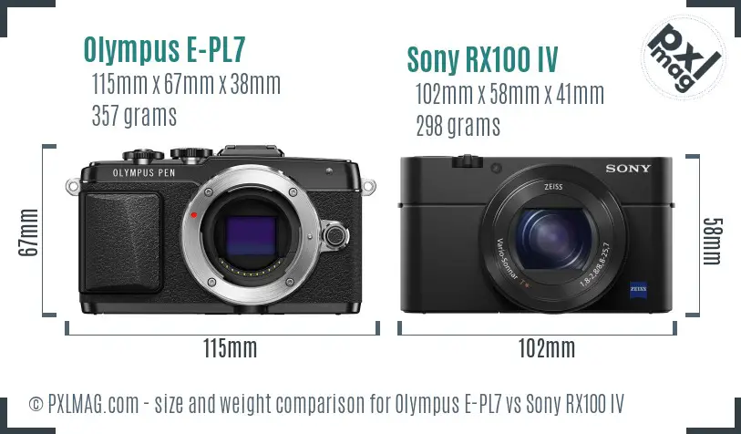 Olympus E-PL7 vs Sony RX100 IV size comparison