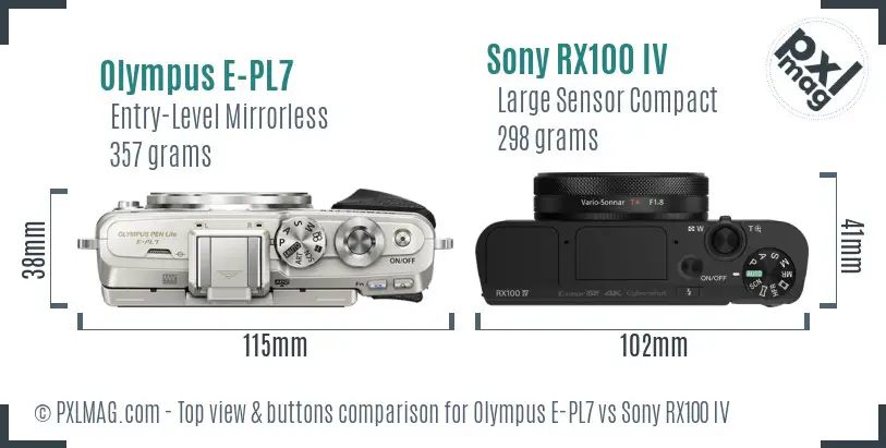 Olympus E-PL7 vs Sony RX100 IV top view buttons comparison