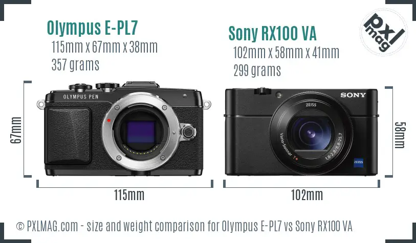 Olympus E-PL7 vs Sony RX100 VA size comparison