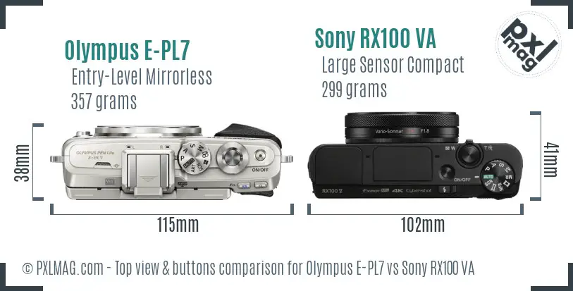 Olympus E-PL7 vs Sony RX100 VA top view buttons comparison