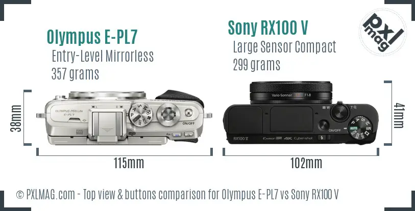 Olympus E-PL7 vs Sony RX100 V top view buttons comparison Olympus E-PL7 vs Sony RX100 V top view buttons comparison
