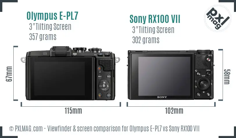 Olympus E-PL7 vs Sony RX100 VII Screen and Viewfinder comparison