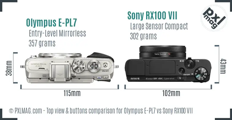 Olympus E-PL7 vs Sony RX100 VII top view buttons comparison