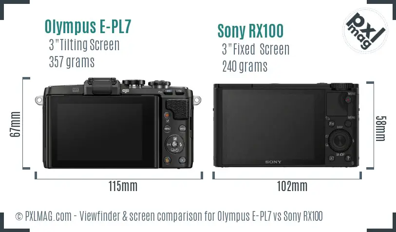 Olympus E-PL7 vs Sony RX100 Screen and Viewfinder comparison