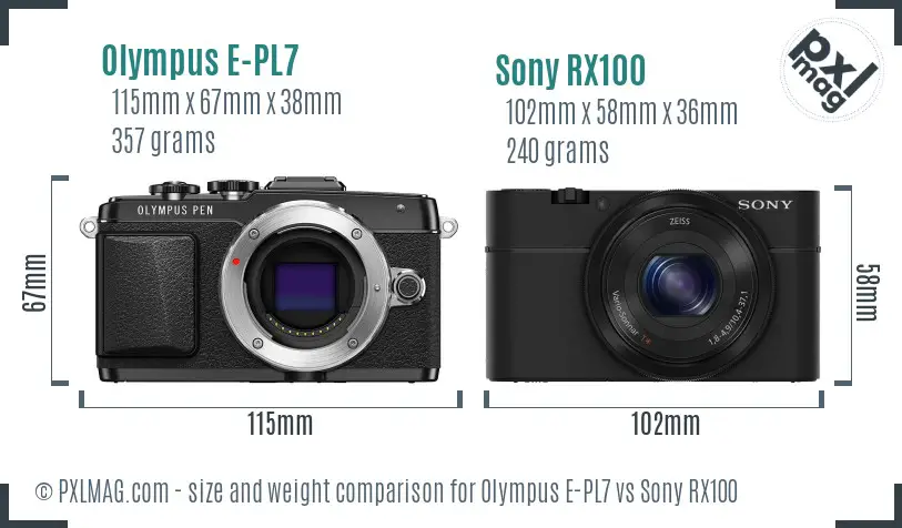 Olympus E-PL7 vs Sony RX100 size comparison