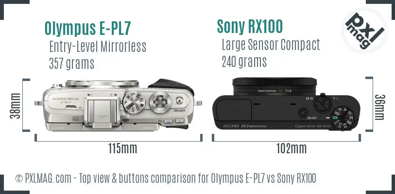 Olympus E-PL7 vs Sony RX100 top view buttons comparison