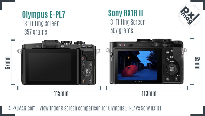 Olympus E-PL7 vs Sony RX1R II Screen and Viewfinder comparison