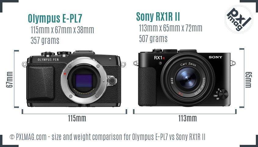 Olympus E-PL7 vs Sony RX1R II size comparison