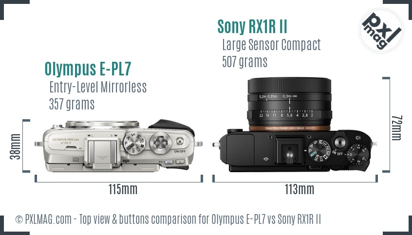 Olympus E-PL7 vs Sony RX1R II top view buttons comparison