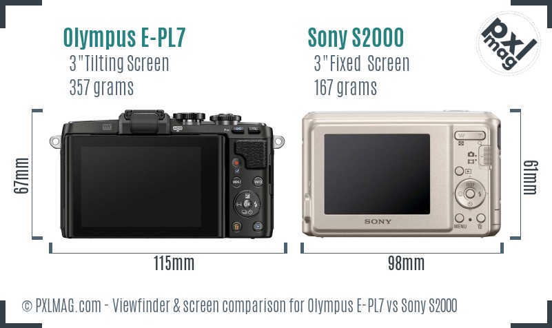 Olympus E-PL7 vs Sony S2000 Screen and Viewfinder comparison