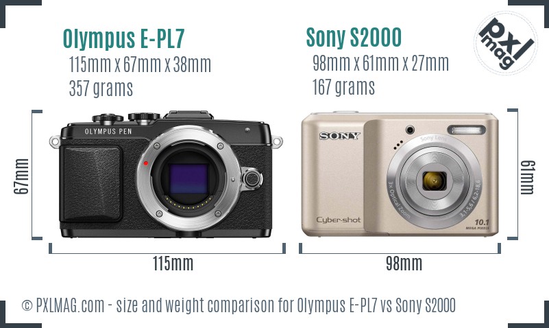 Olympus E-PL7 vs Sony S2000 size comparison