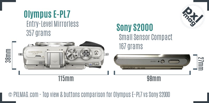 Olympus E-PL7 vs Sony S2000 top view buttons comparison