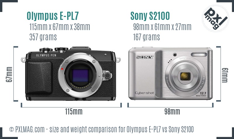 Olympus E-PL7 vs Sony S2100 size comparison