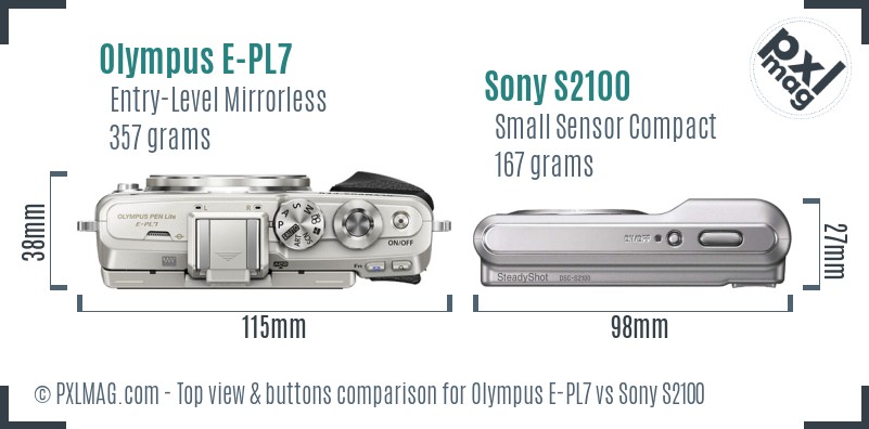 Olympus E-PL7 vs Sony S2100 top view buttons comparison