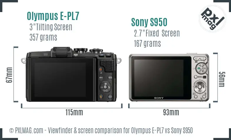 Olympus E-PL7 vs Sony S950 Screen and Viewfinder comparison