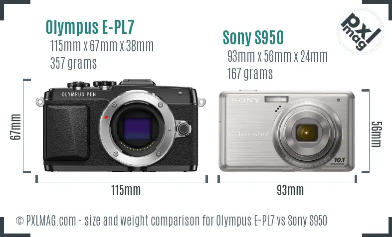 Olympus E-PL7 vs Sony S950 size comparison