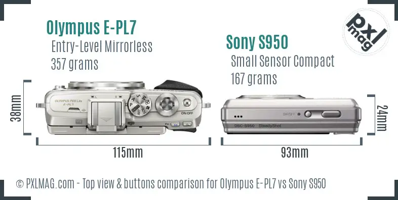 Olympus E-PL7 vs Sony S950 top view buttons comparison