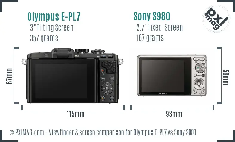 Olympus E-PL7 vs Sony S980 Screen and Viewfinder comparison