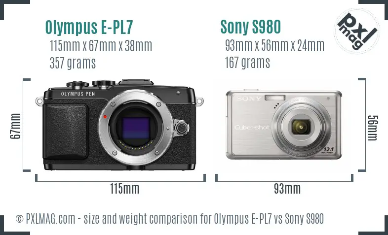 Olympus E-PL7 vs Sony S980 size comparison