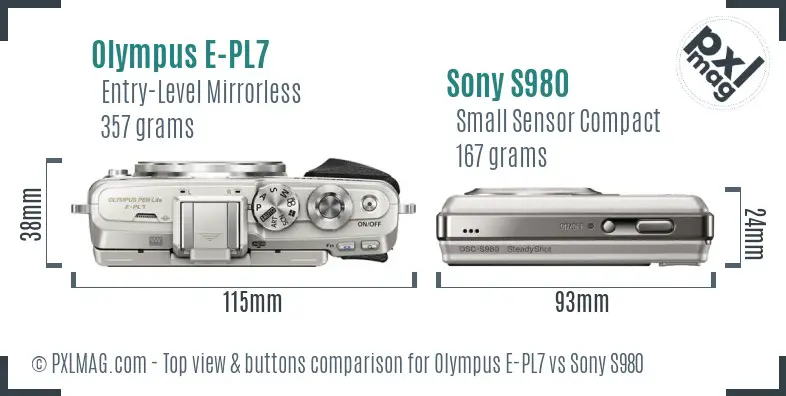 Olympus E-PL7 vs Sony S980 top view buttons comparison