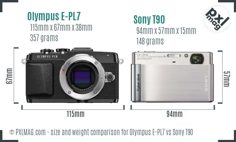 Olympus E-PL7 vs Sony T90 size comparison Olympus E-PL7 vs Sony T90 size comparison