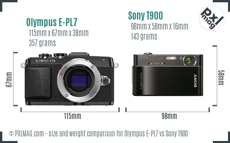 Olympus E-PL7 vs Sony T900 size comparison Olympus E-PL7 vs Sony T900 size comparison