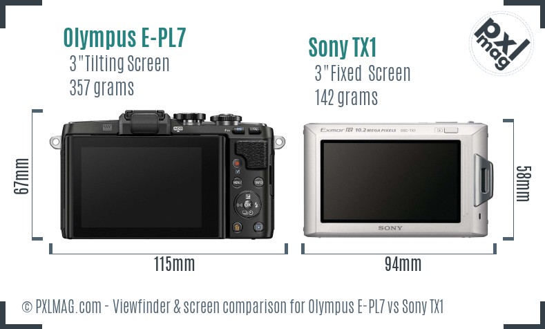 Olympus E-PL7 vs Sony TX1 Screen and Viewfinder comparison