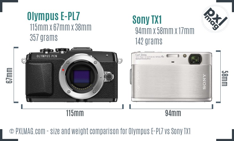 Olympus E-PL7 vs Sony TX1 size comparison