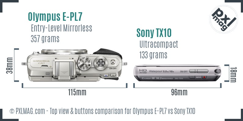 Olympus E-PL7 vs Sony TX10 top view buttons comparison