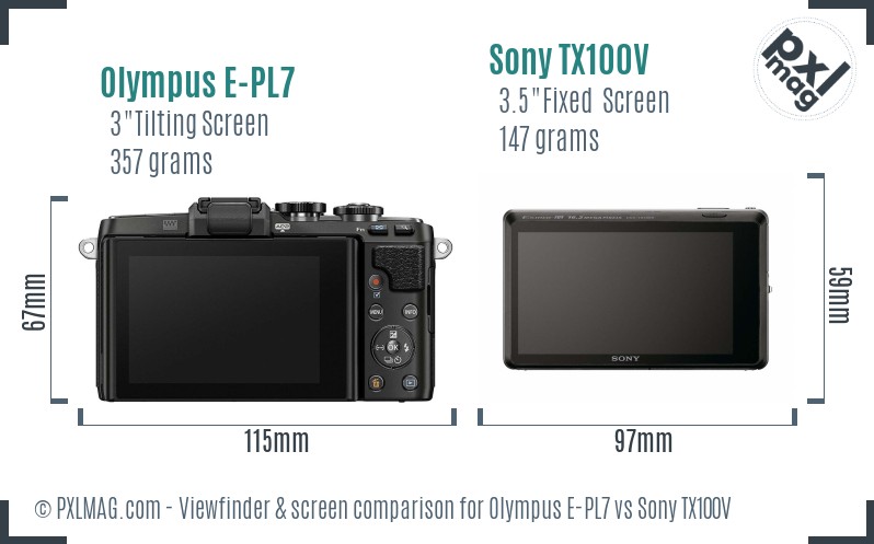 Olympus E-PL7 vs Sony TX100V Screen and Viewfinder comparison