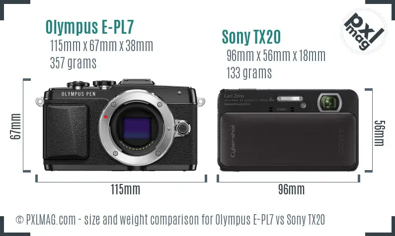 Olympus E-PL7 vs Sony TX20 size comparison Olympus E-PL7 vs Sony TX20 size comparison