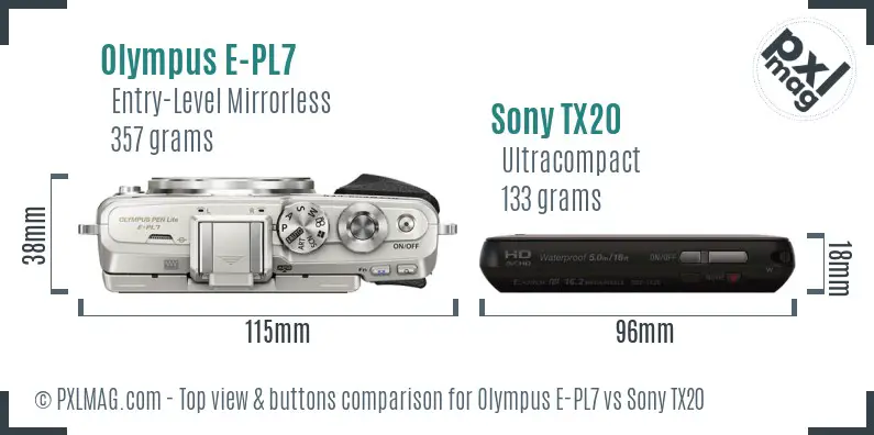 Olympus E-PL7 vs Sony TX20 top view buttons comparison
