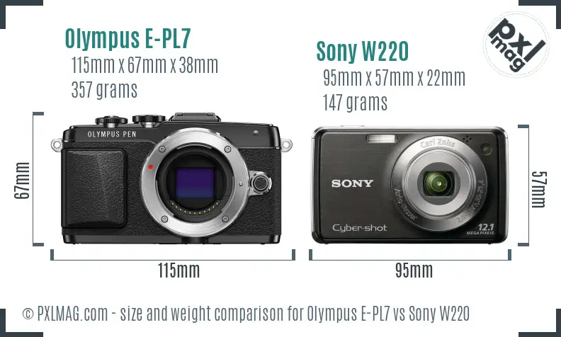 Olympus E-PL7 vs Sony W220 size comparison