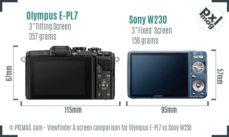 Olympus E-PL7 vs Sony W230 Screen and Viewfinder comparison