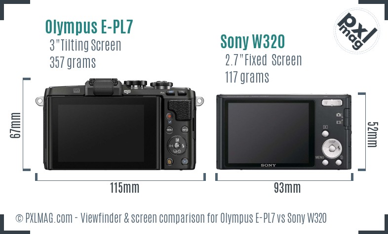 Olympus E-PL7 vs Sony W320 Screen and Viewfinder comparison