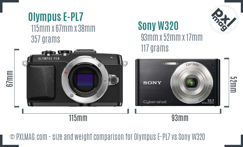 Olympus E-PL7 vs Sony W320 size comparison